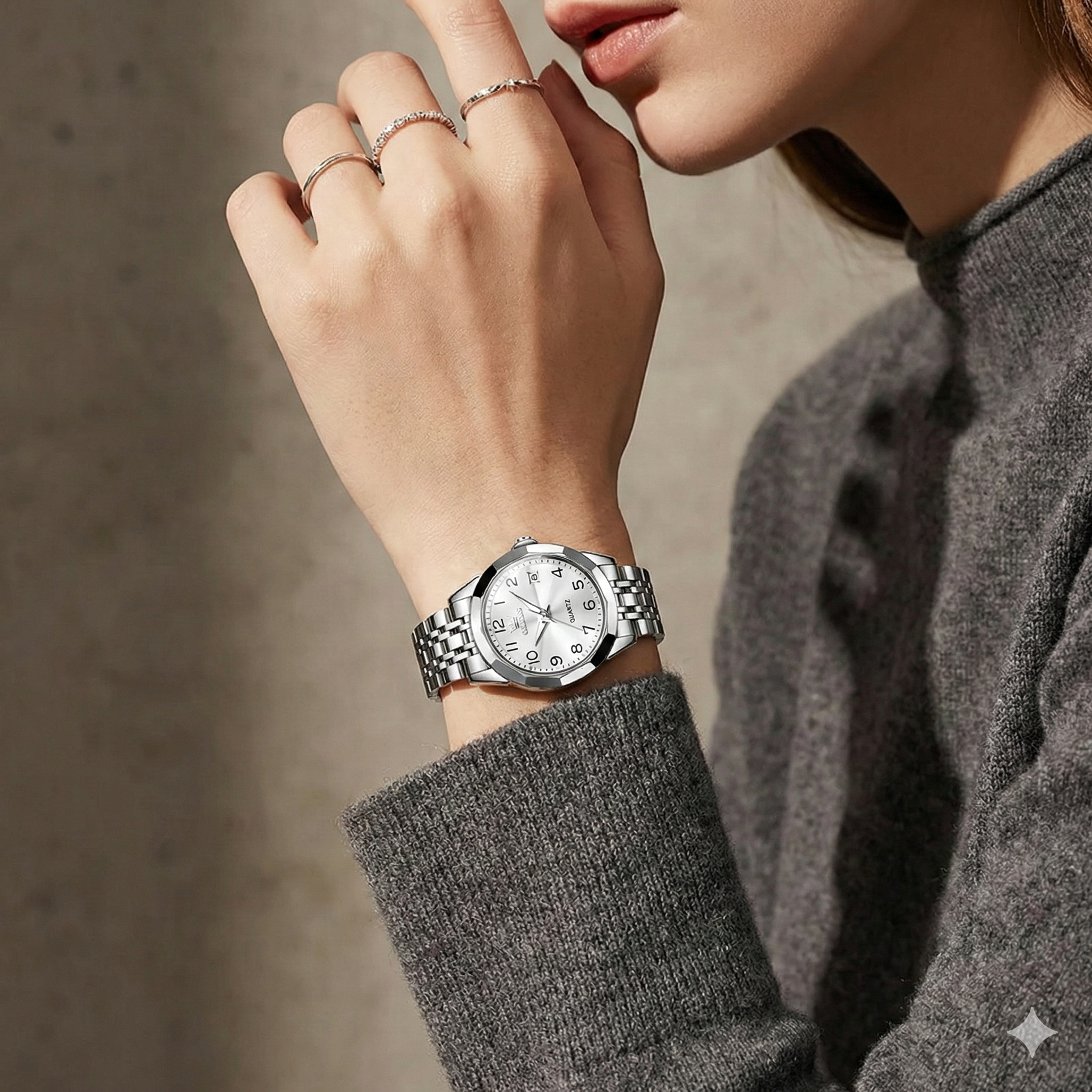 Luxury Quartz Watch - OLEVS Women's Stainless Steel Wristwatch with Digital Dial Calendar