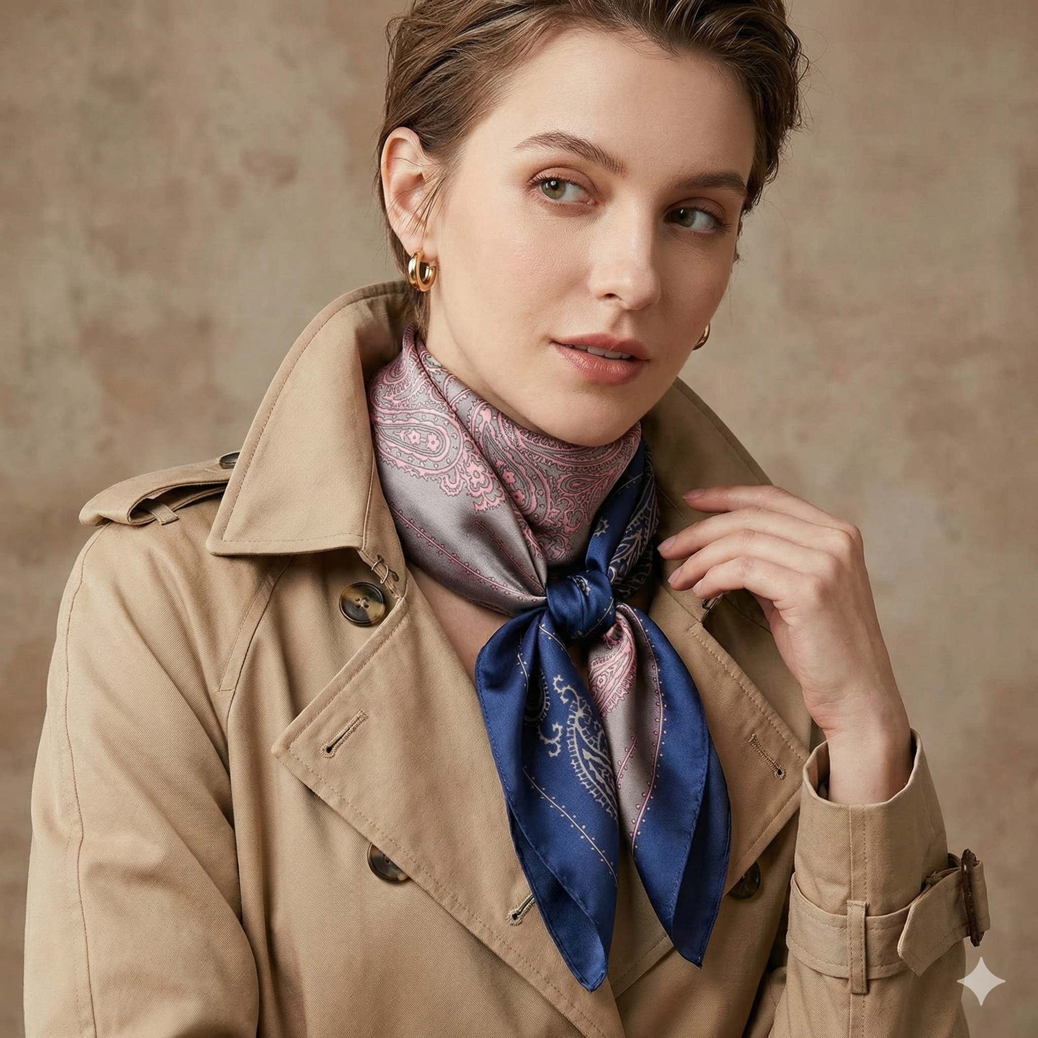 Women's Silk Scarf - 70x70cm Square Printed Pashmina Shawl With Plaid Pattern