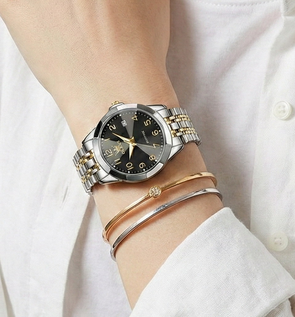 Luxury Quartz Watch - OLEVS Women's Stainless Steel Wristwatch with Digital Dial Calendar