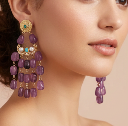 Vintage Pearl Earrings – Geometric Tassel Drop Earrings for Women | Exquisite Designer Jewelry