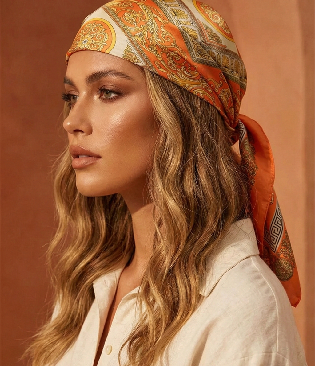 Women's Silk Scarf - 70x70cm Square Printed Pashmina Shawl With Plaid Pattern