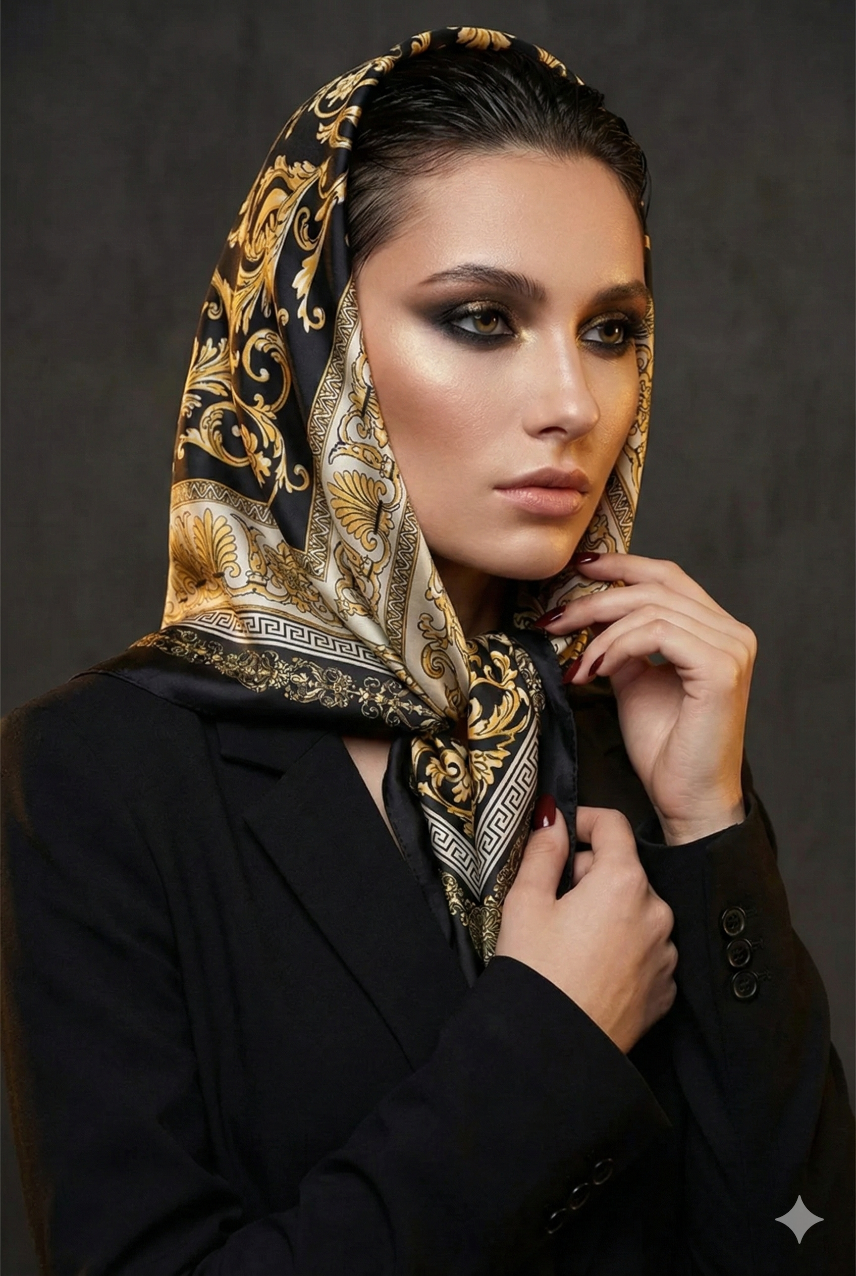 Women's Silk Scarf - 70x70cm Square Printed Pashmina Shawl With Plaid Pattern