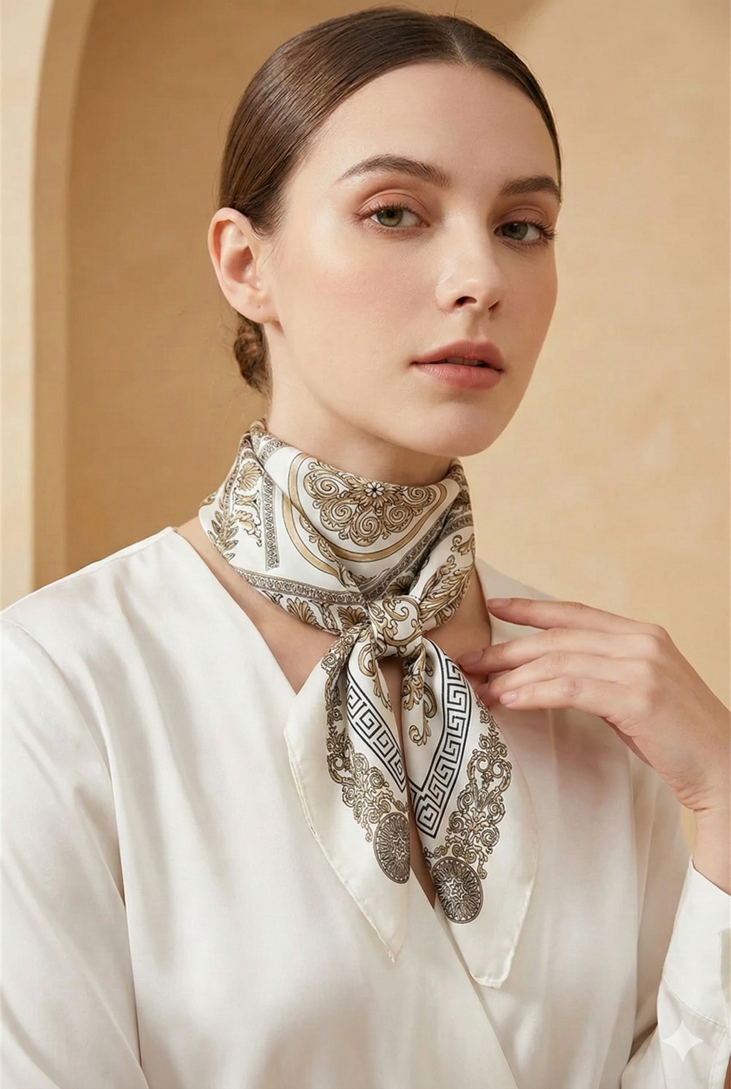 Women's Silk Scarf - 70x70cm Square Printed Pashmina Shawl With Plaid Pattern