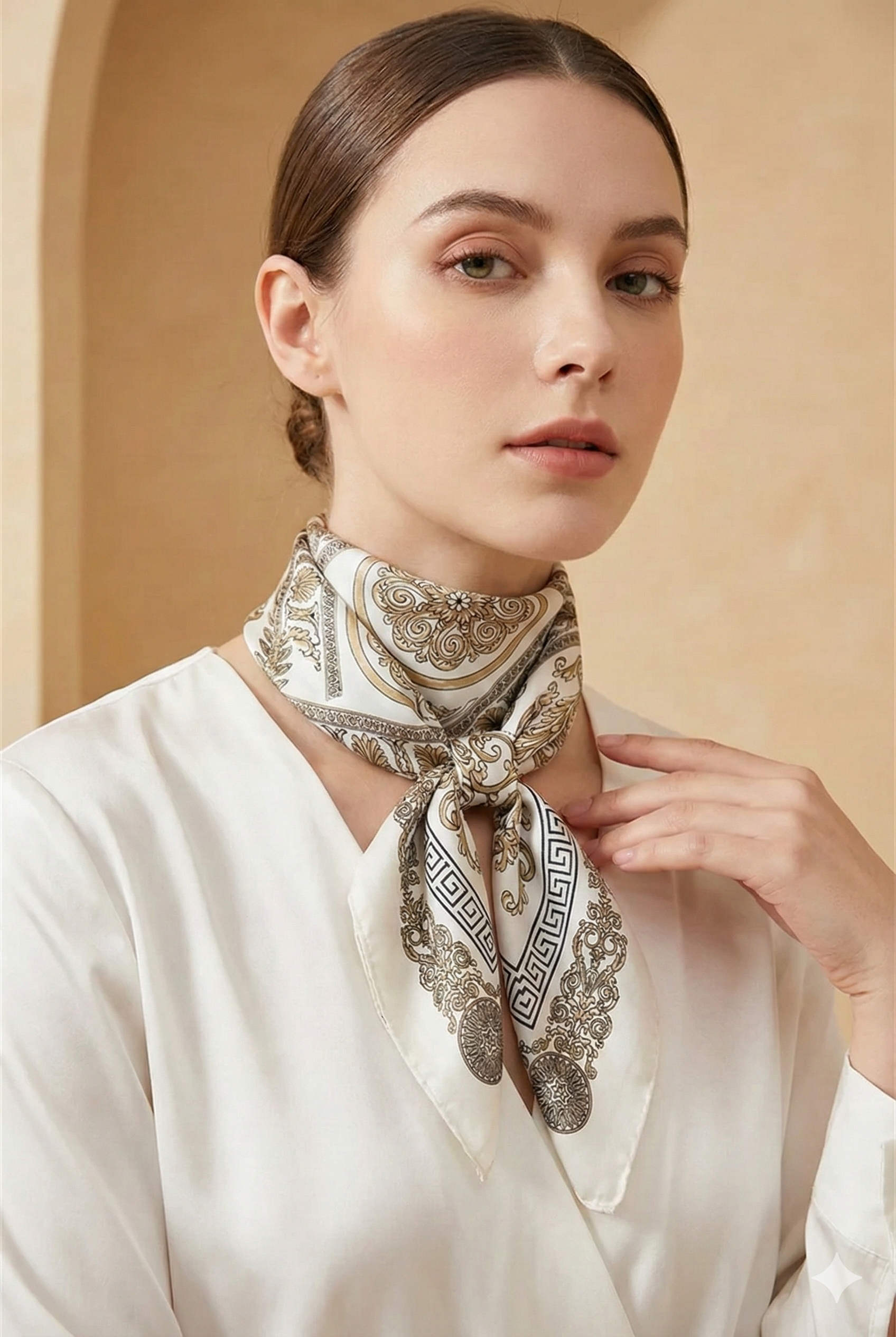 Women's Silk Scarf - 70x70cm Square Printed Pashmina Shawl With Plaid Pattern