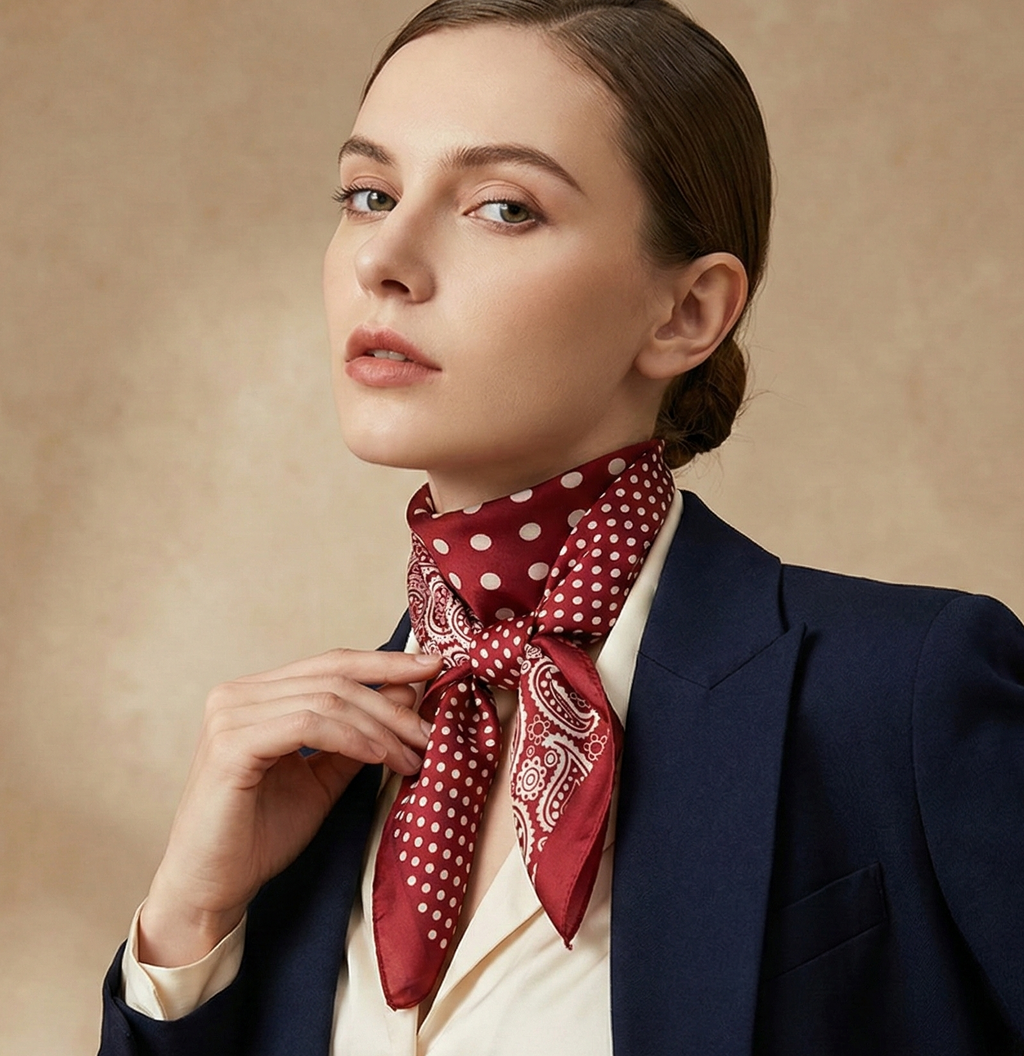 Women's Silk Scarf - 70x70cm Square Printed Pashmina Shawl With Plaid Pattern