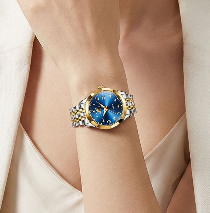 Luxury Quartz Watch - OLEVS Women's Stainless Steel Wristwatch with Digital Dial Calendar