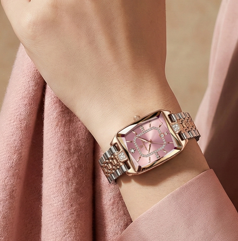Luxury Women's Watch - Waterproof Stainless Steel Rectangle Calendar Quartz Timepiece