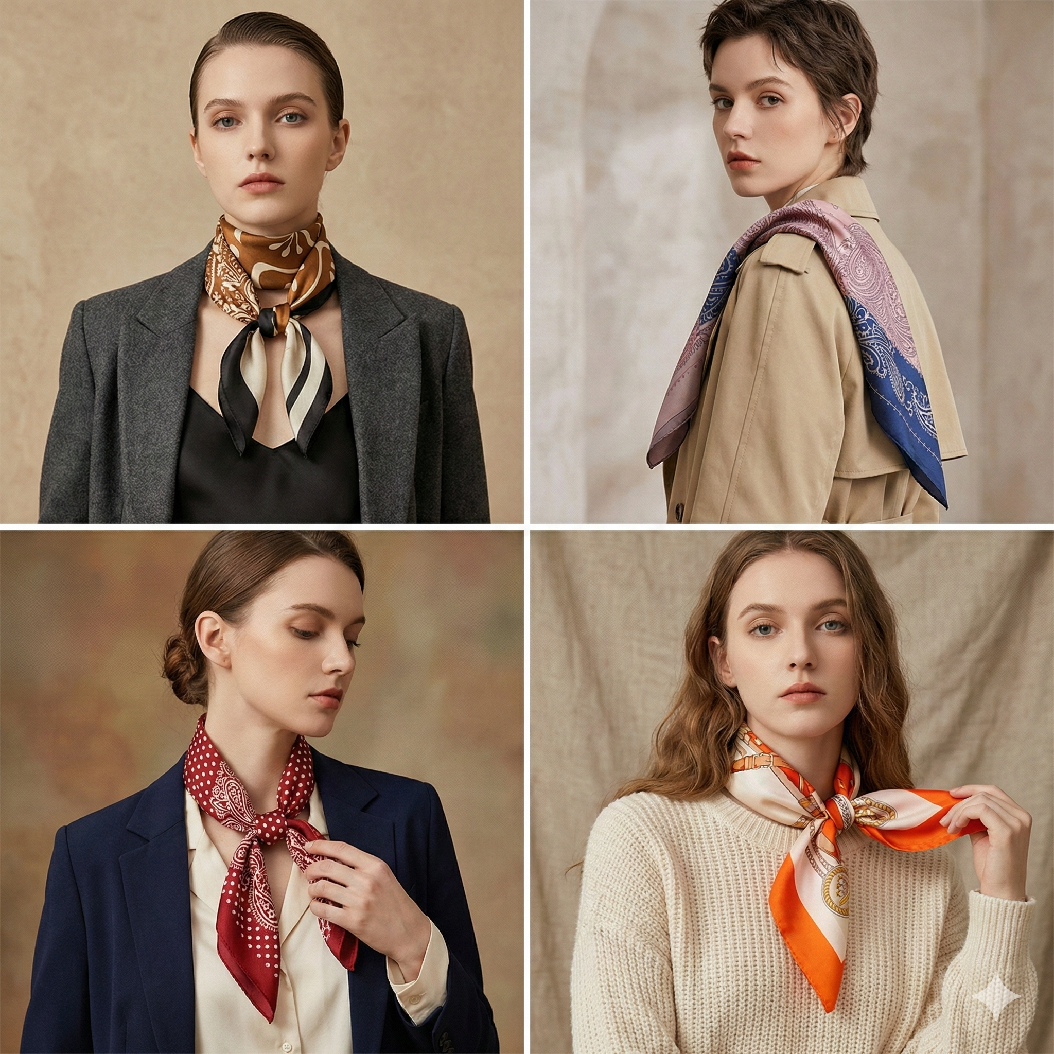 Women's Silk Scarf - 70x70cm Square Printed Pashmina Shawl With Plaid Pattern