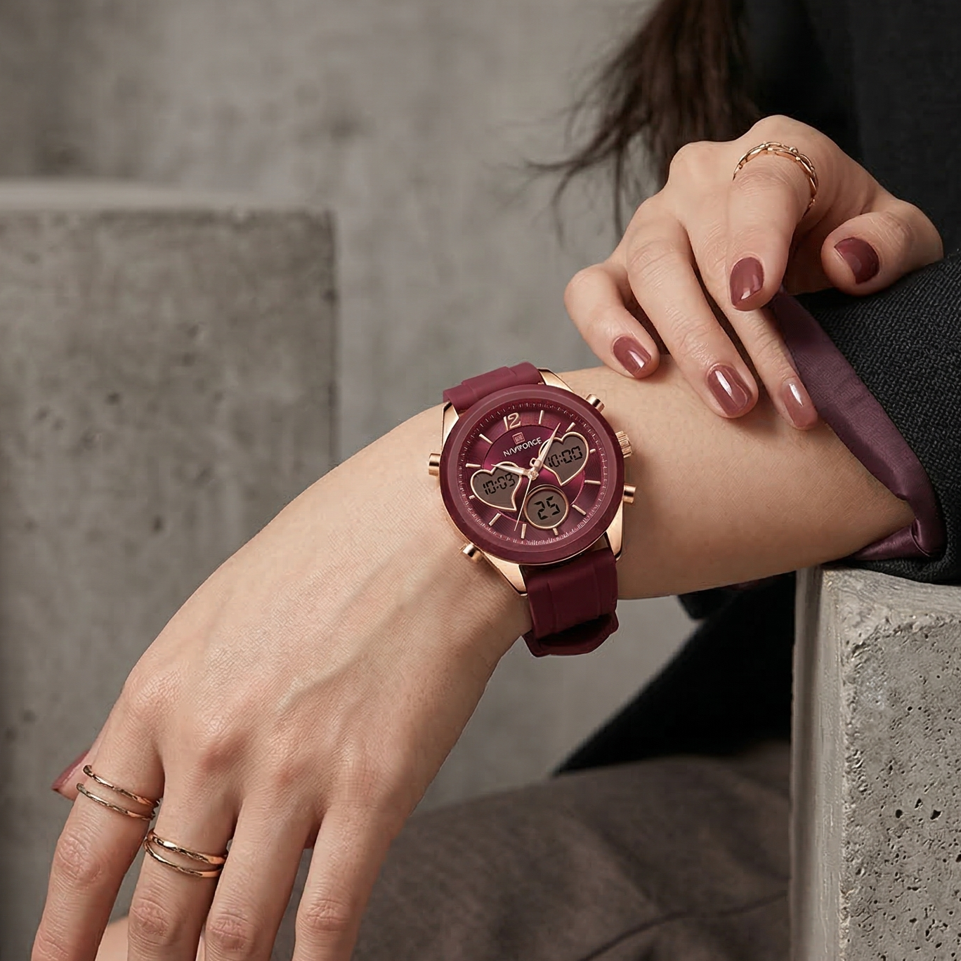 Women Silicone Wristwatch - Dual Display Heart Shape Luxury Analog Digital Watch