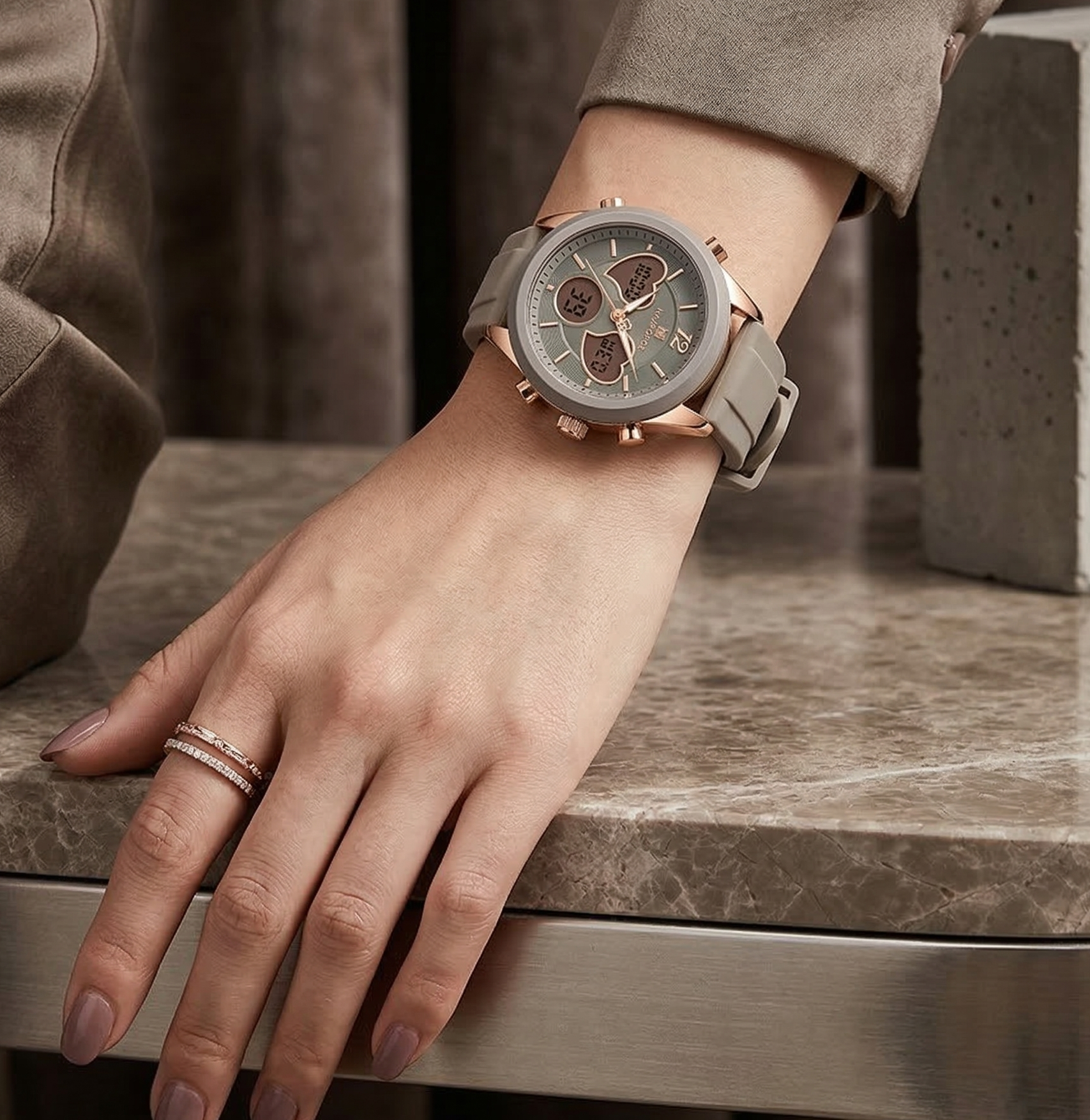 Women Silicone Wristwatch - Dual Display Heart Shape Luxury Analog Digital Watch