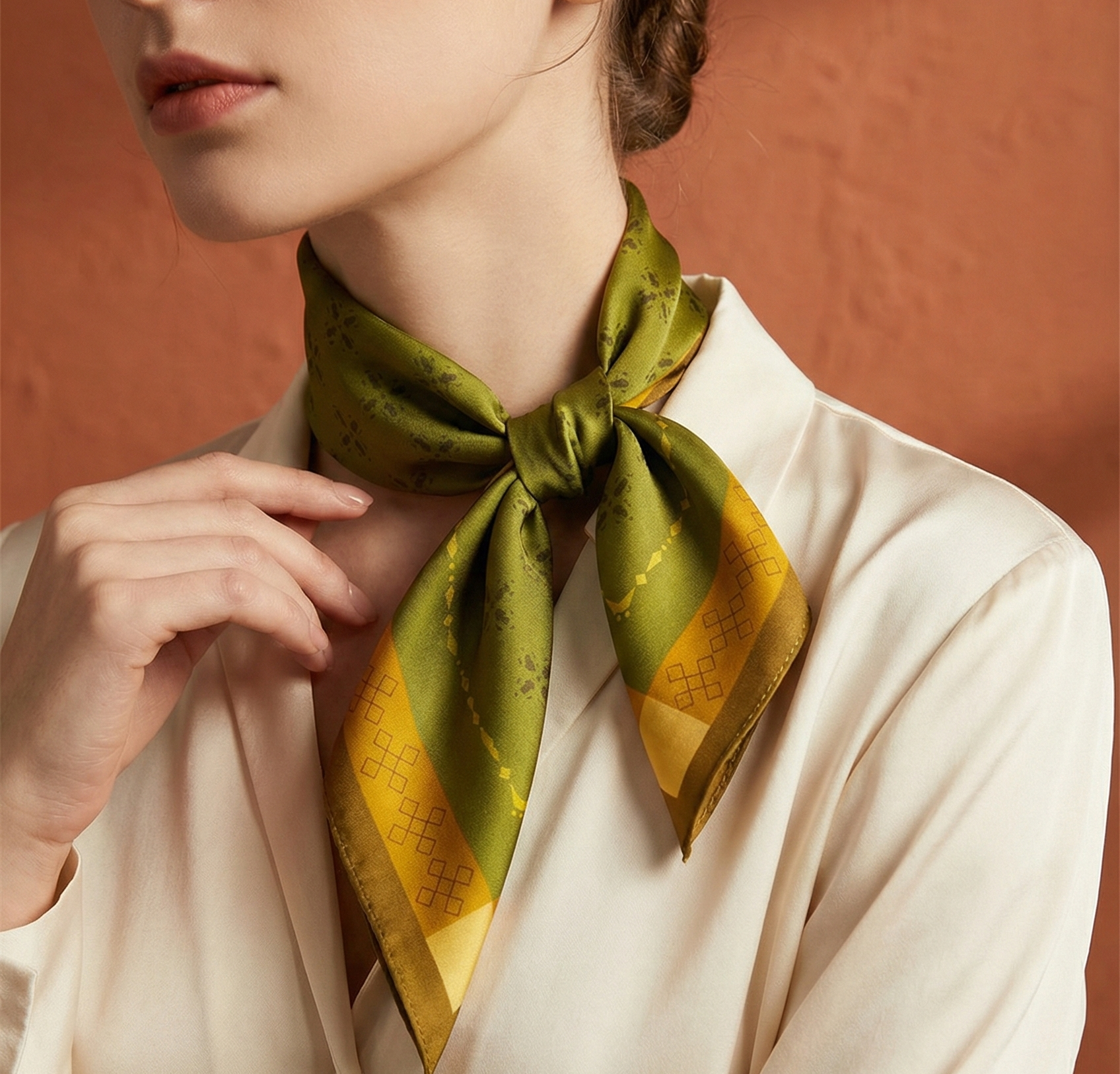 Women's Silk Scarf - 70x70cm Square Printed Pashmina Shawl With Plaid Pattern