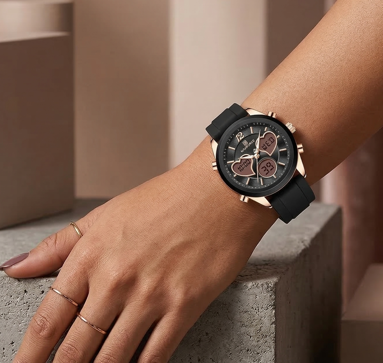 Women Silicone Wristwatch - Dual Display Heart Shape Luxury Analog Digital Watch