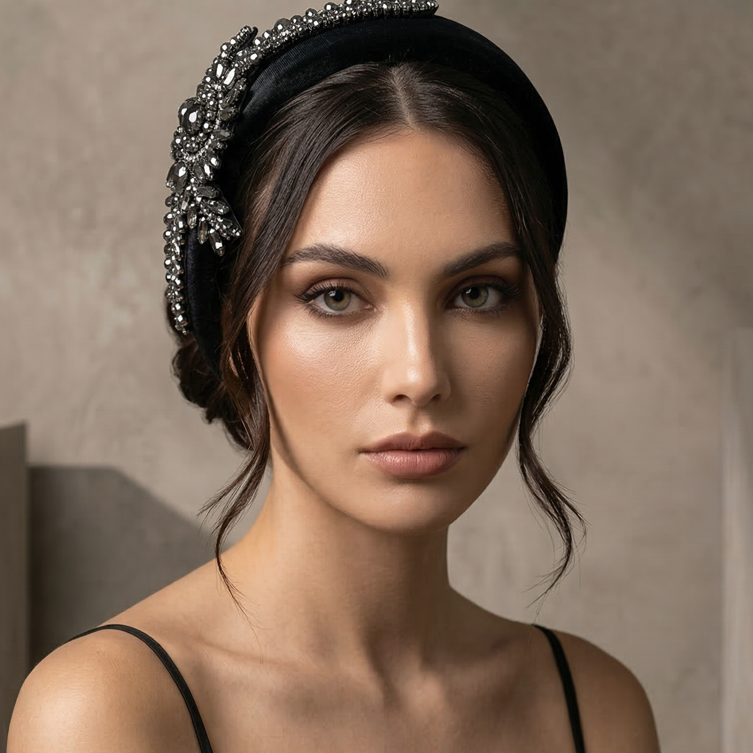 Diamond Bow Headband - Flannel Fabric Rhinestone Band