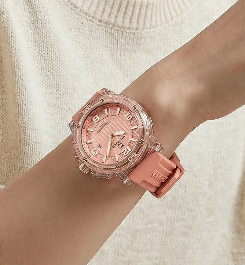 ساعة كوارتز نسائية - ساعة يد بقرص مضيء وسوار سيليكون مقاوم للماء