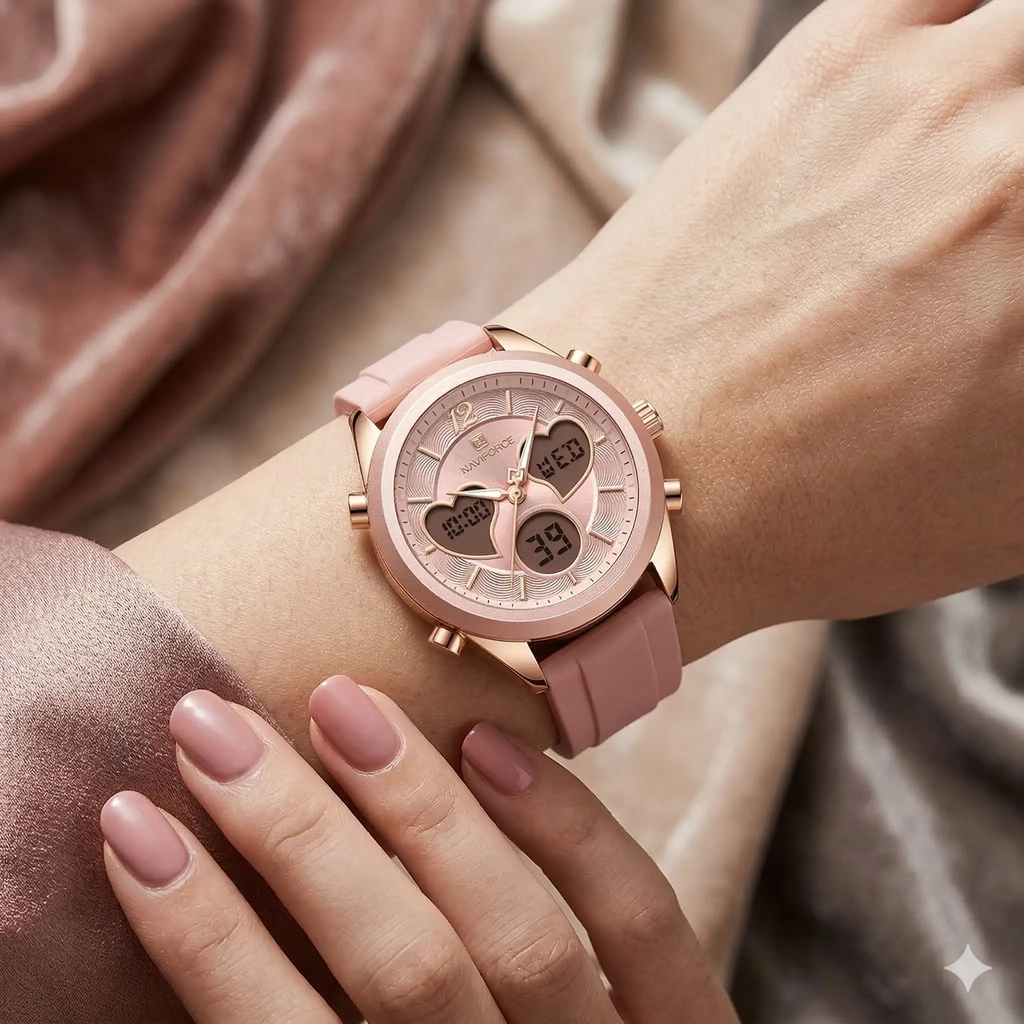 Heart Shape Watch – Dual Display Analog-Digital by Adornity