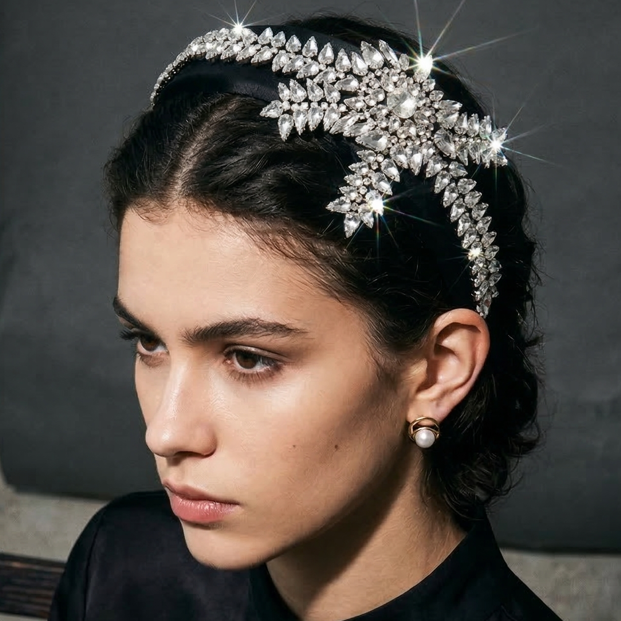 Diamond Bow Headband - Flannel Fabric Rhinestone Band | Elegant Luxury Hair Accessories