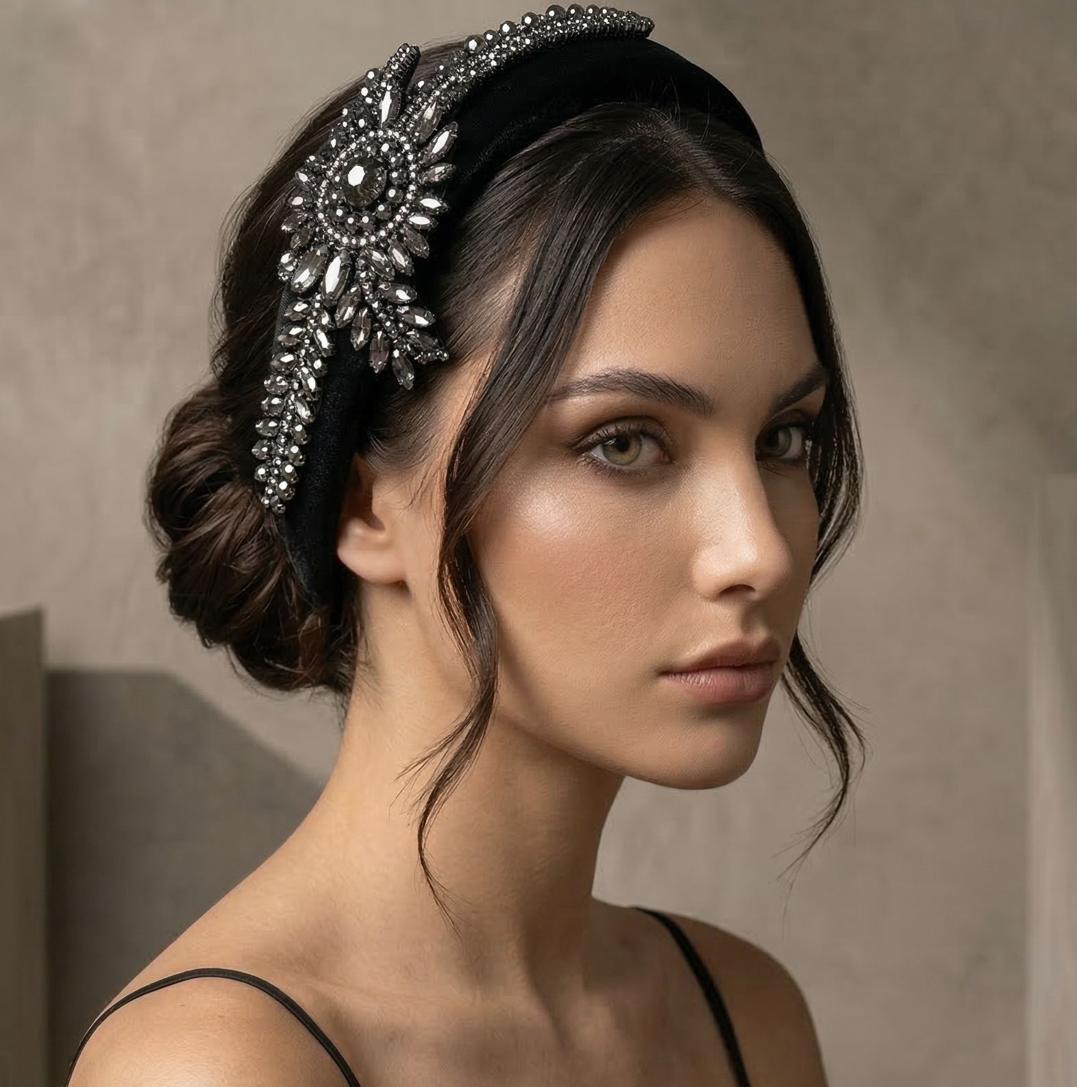 Diamond Bow Headband - Flannel Fabric Rhinestone Band