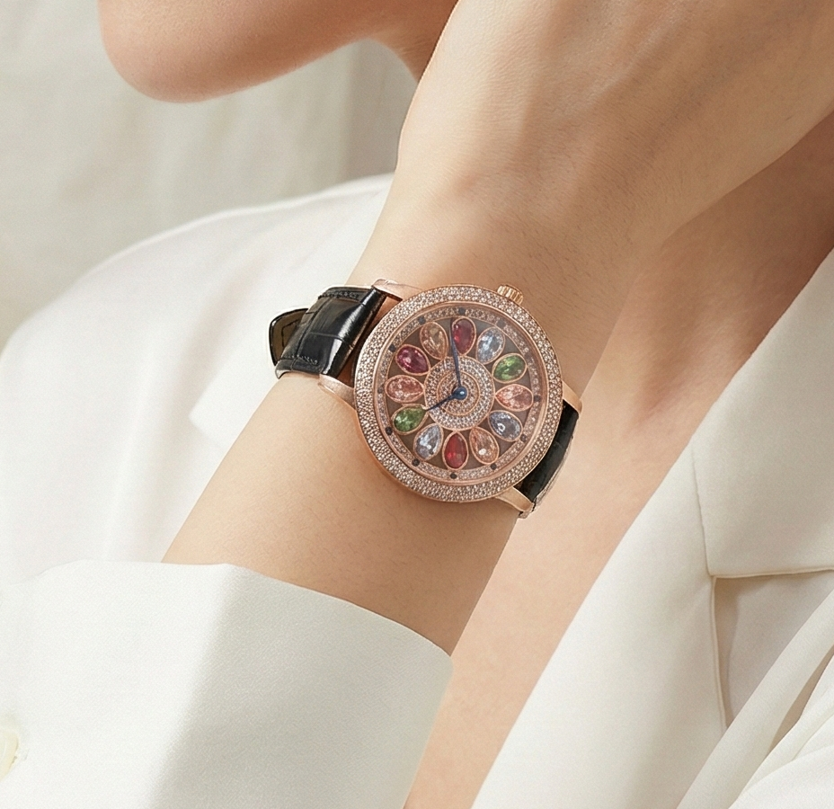 Women's Quartz Watch - Casual Style Leather Band With Numberless Display And Rotatable Dial