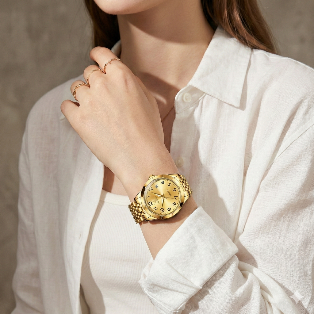 Luxury Quartz Watch - OLEVS Women's Stainless Steel Wristwatch with Digital Dial Calendar
