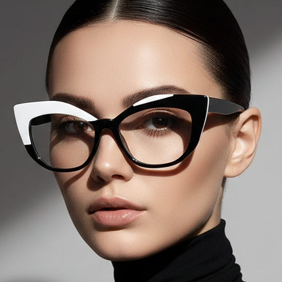 Cat Eye Glasses - Retro Style Color Block Glasses with Blue Light Blocking