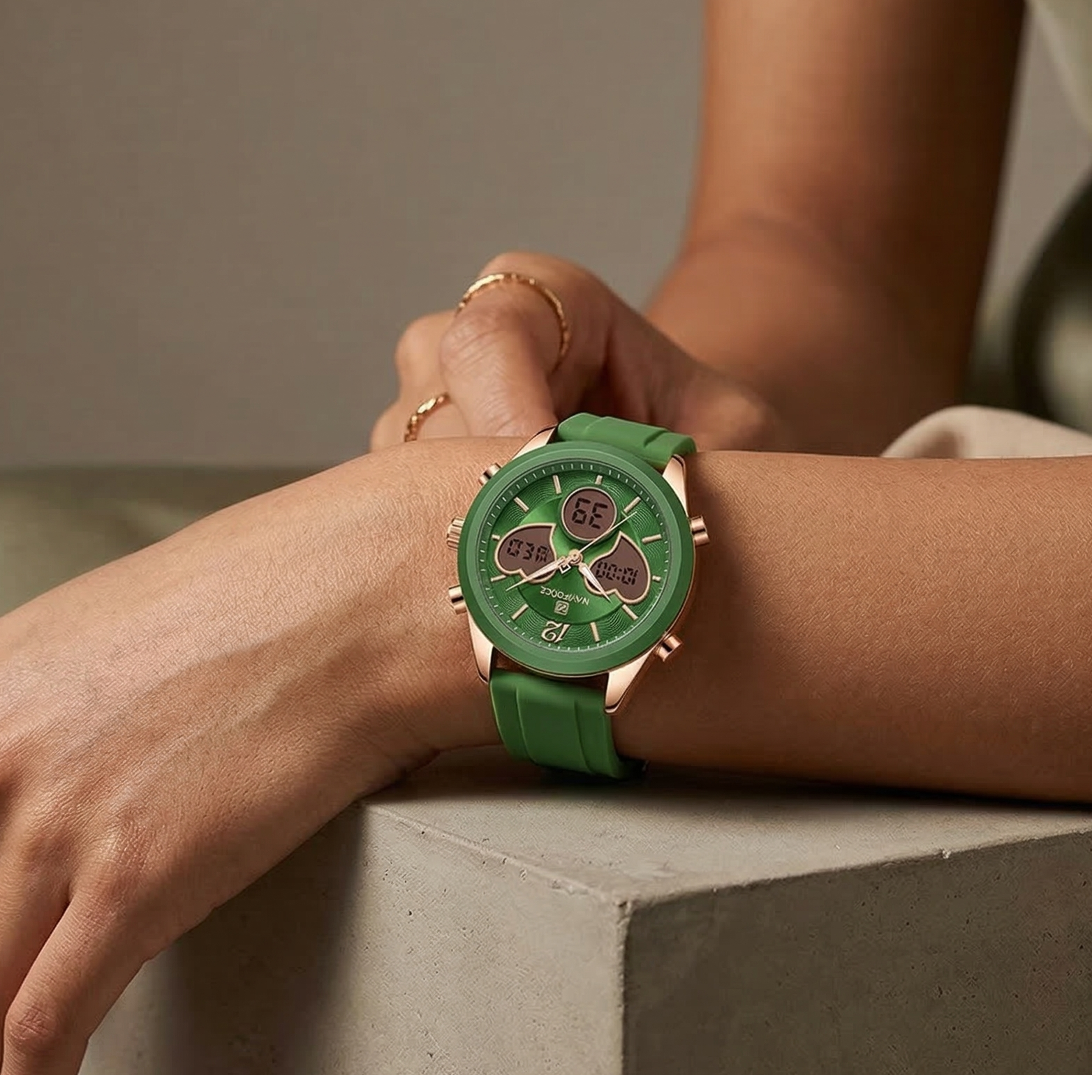 Women Silicone Wristwatch - Dual Display Heart Shape Luxury Analog Digital Watch