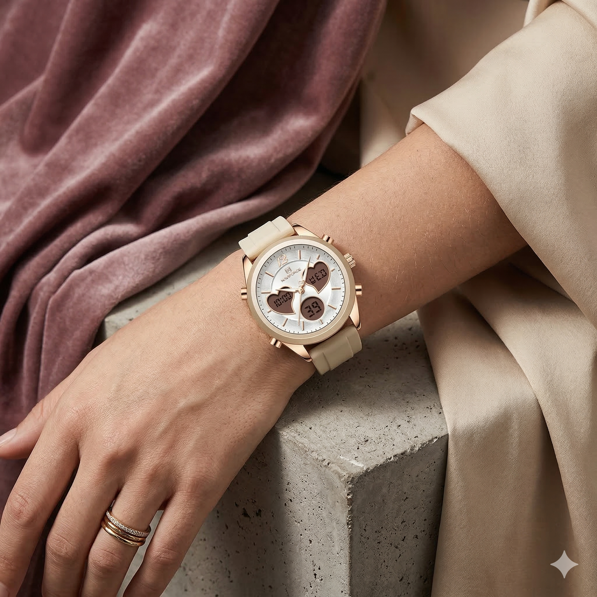 Women Silicone Wristwatch - Dual Display Heart Shape Luxury Analog Digital Watch