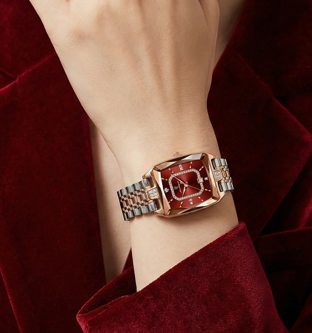 Luxury Women's Watch - Waterproof Stainless Steel Rectangle Calendar Quartz Timepiece