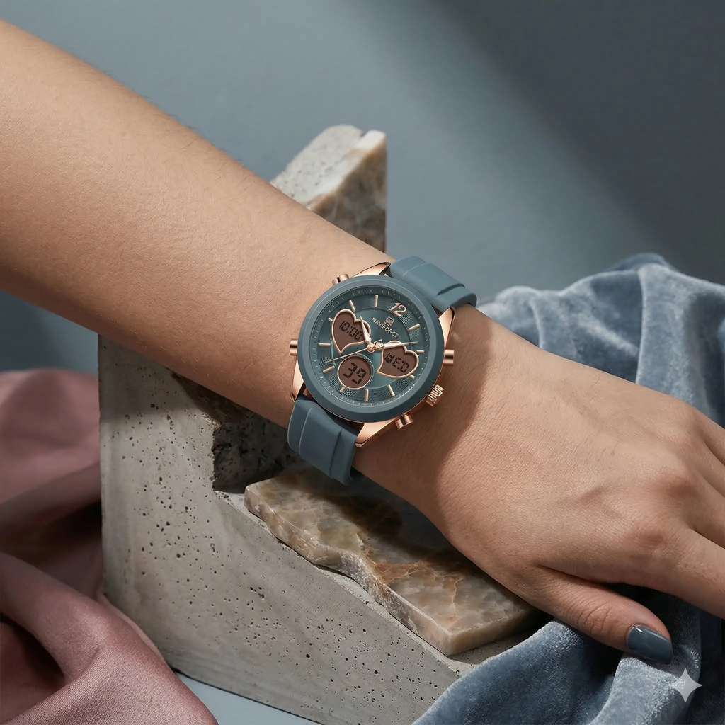 Heart Shape Watch – Dual Display Analog-Digital by Adornity
