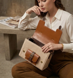 Vegan Leather Satchel – Handmade Camel Brown Handbag With Adjustable Strap by navichi