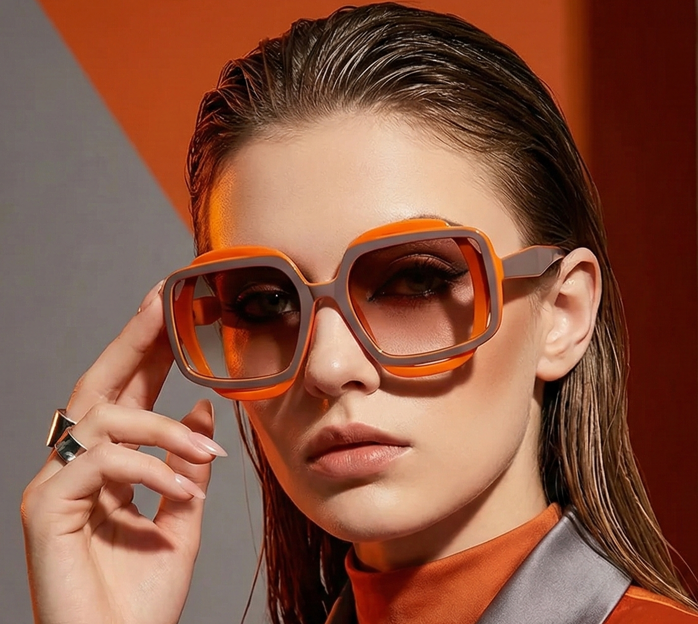 Fashion Sunglasses – Polygonal Color Blocking Square Frame for Men and Women