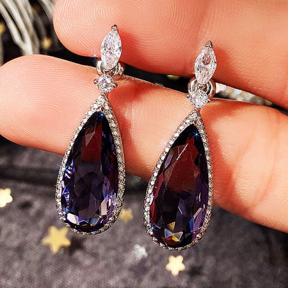 Exquisite Purple Cubic Zirconia Statement Earrings