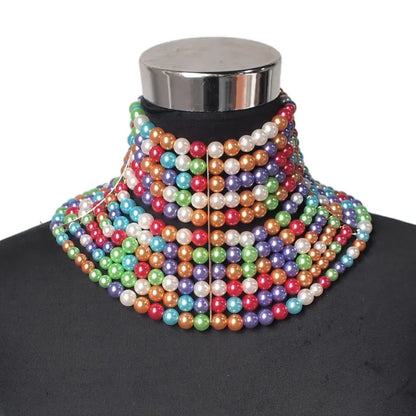 Imitation Pearl Statement Collar Beads Choker Necklace Jewelry