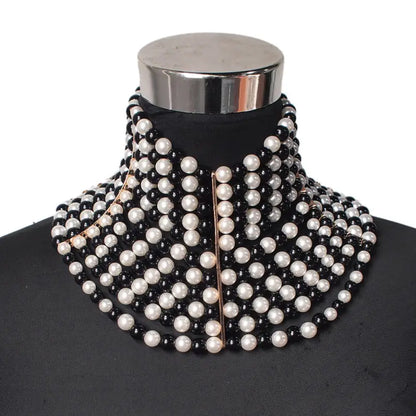 Imitation Pearl Statement Collar Beads Choker Necklace Jewelry