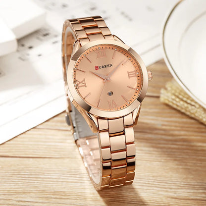 Elegant Stainless Steel Quartz Women's Bracelet Watch