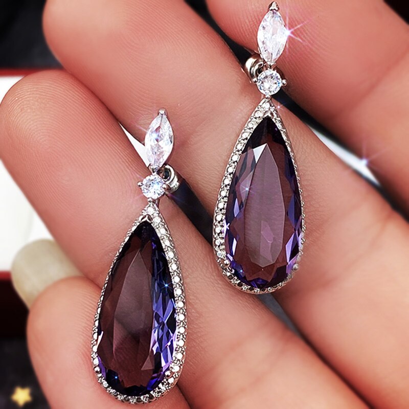 Exquisite Purple Cubic Zirconia Statement Earrings