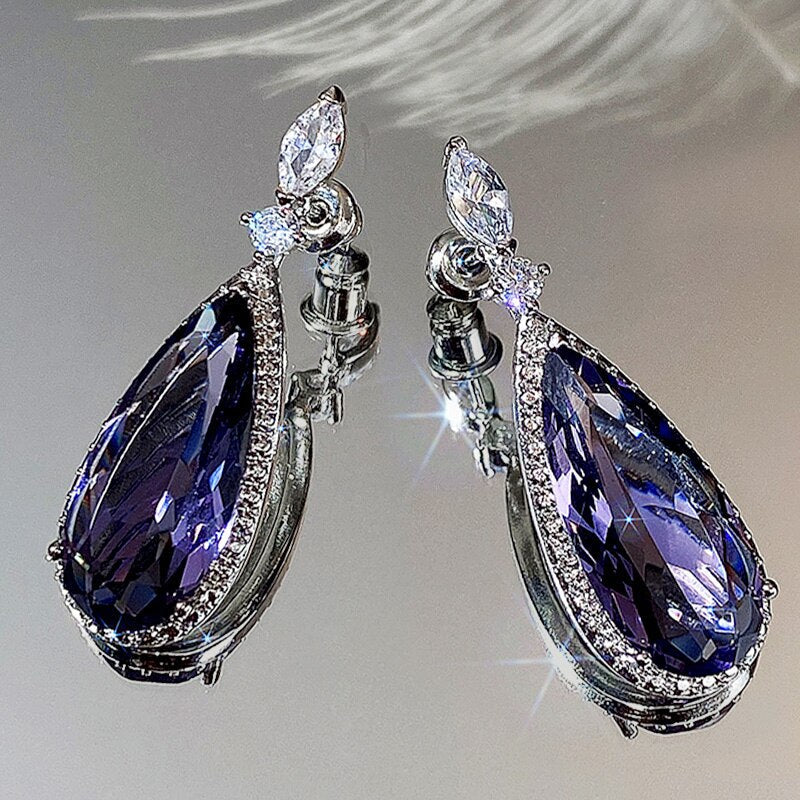 Exquisite Purple Cubic Zirconia Statement Earrings