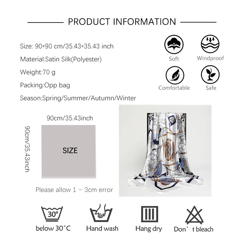 Silk Square Scarf - Lightweight Satin Hijab Wrap & Fashion Neckerchief