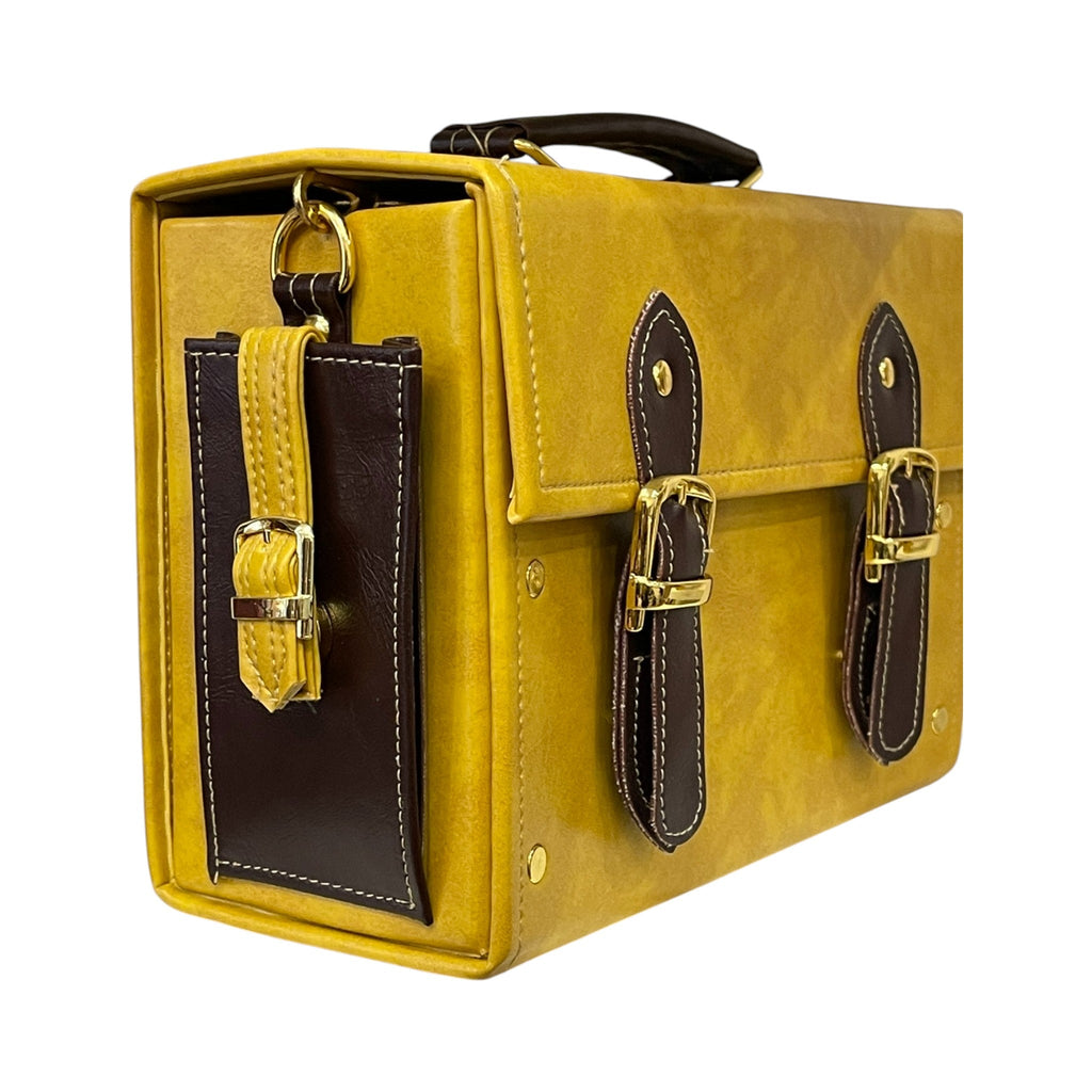 Vegan Leather Satchel – Handmade Mustard Yellow Bag With Gold Hardware Purse