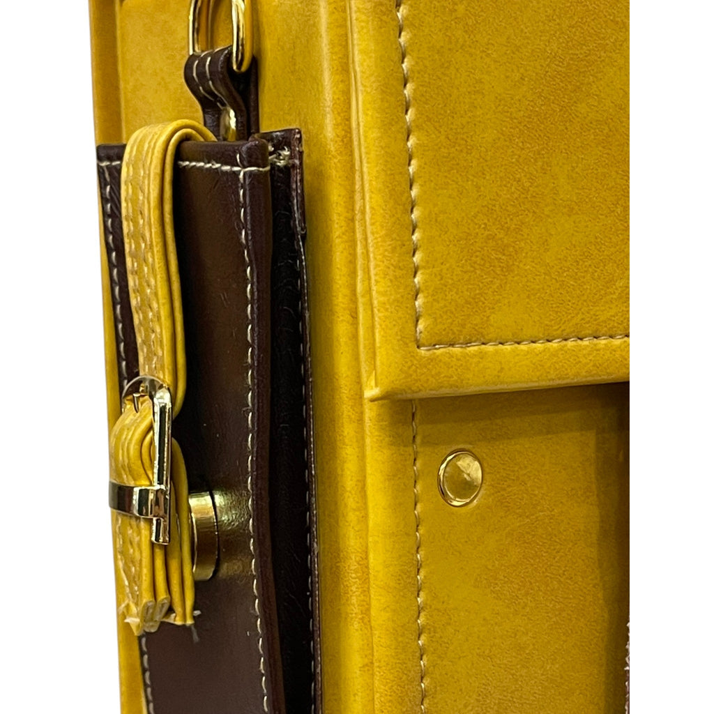 Vegan Leather Satchel – Handmade Mustard Yellow Bag With Gold Hardware Purse