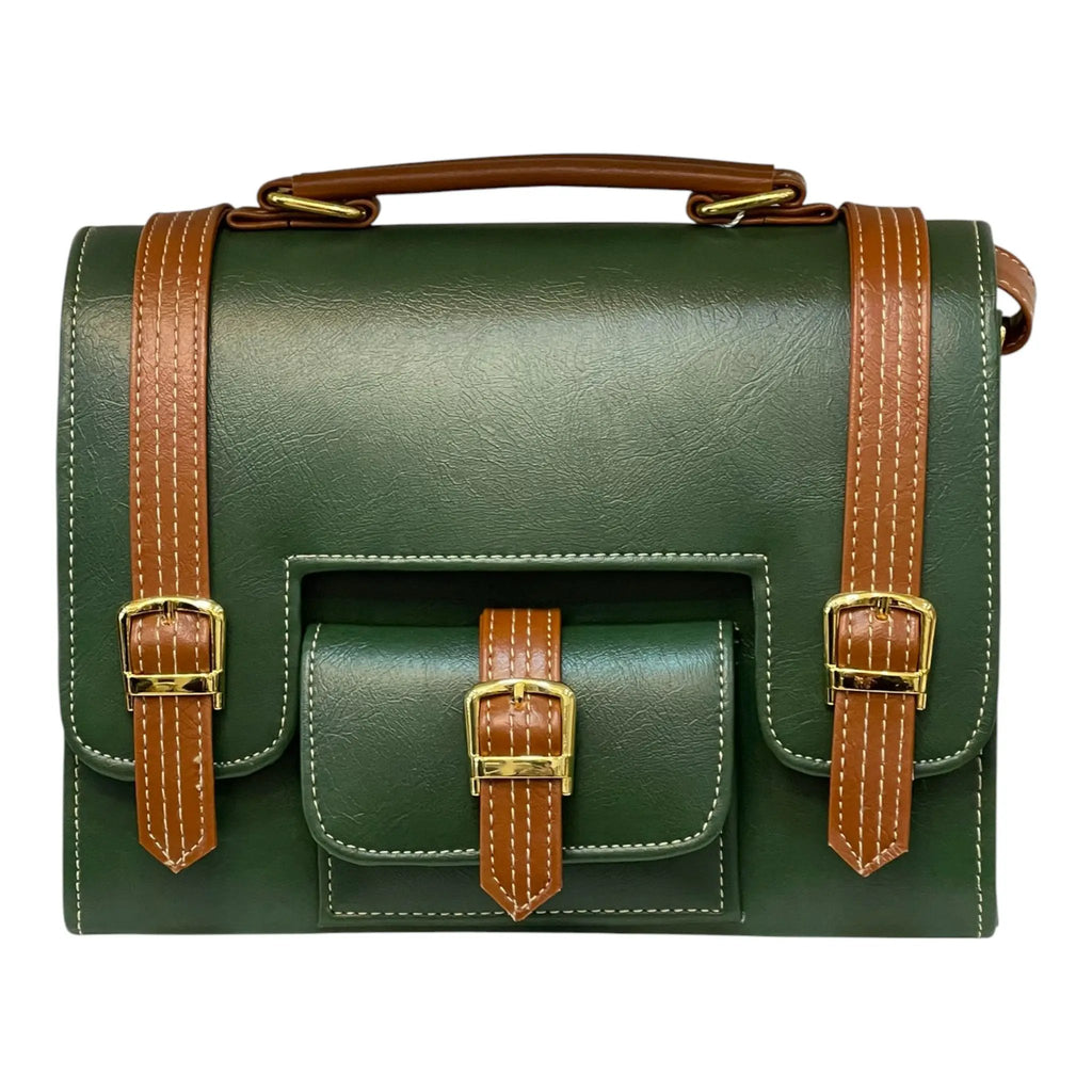 Vegan Leather Satchel – Handmade Green Satchel Bag With Adjustable Strap & Vintage Crossbody Design by navichi