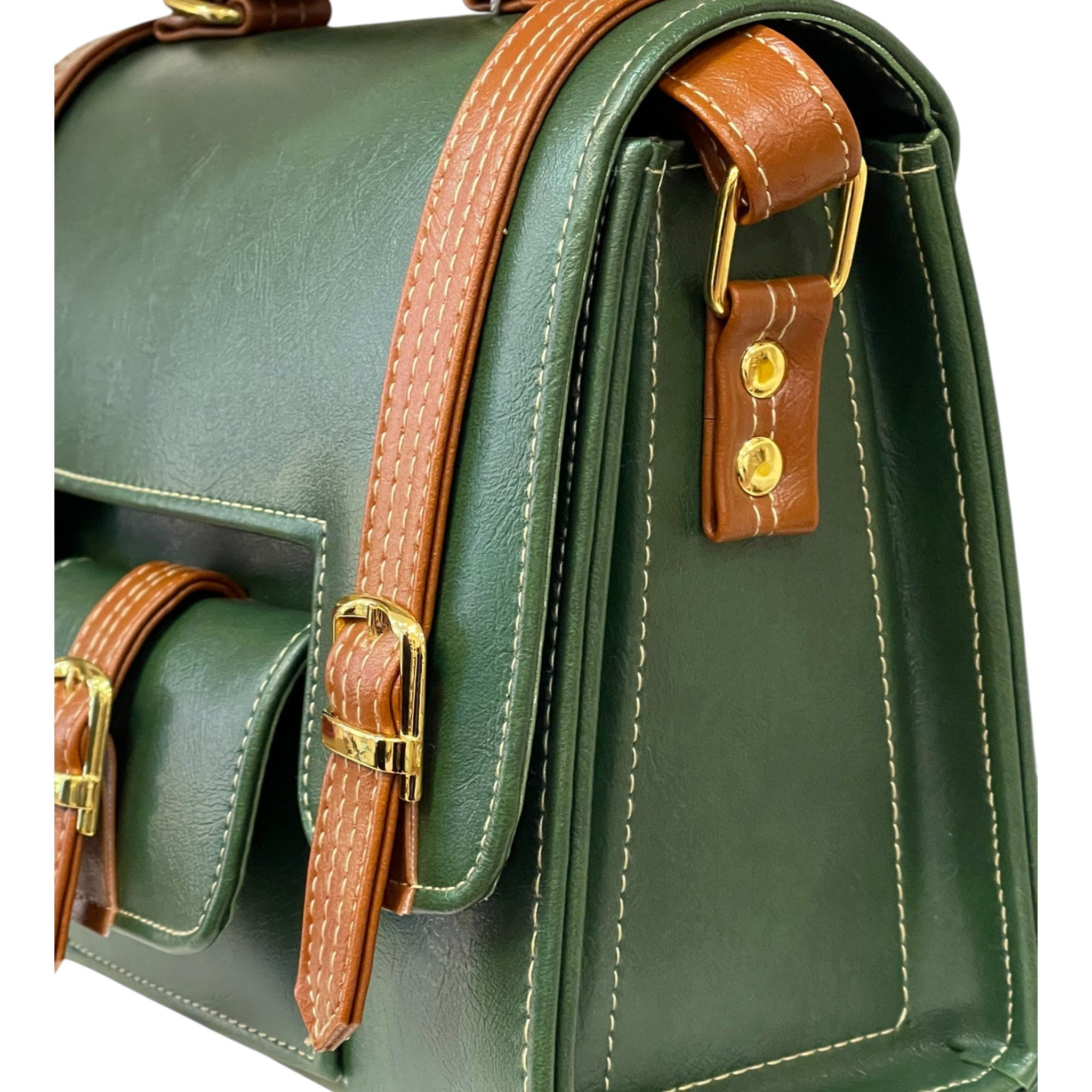 Vegan Leather Satchel – Handmade Green Satchel Bag With Adjustable Strap & Vintage Crossbody Design