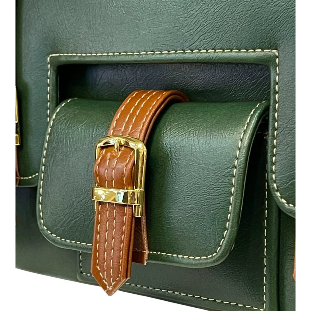 Vegan Leather Satchel – Handmade Green Satchel Bag With Adjustable Strap & Vintage Crossbody Design by navichi