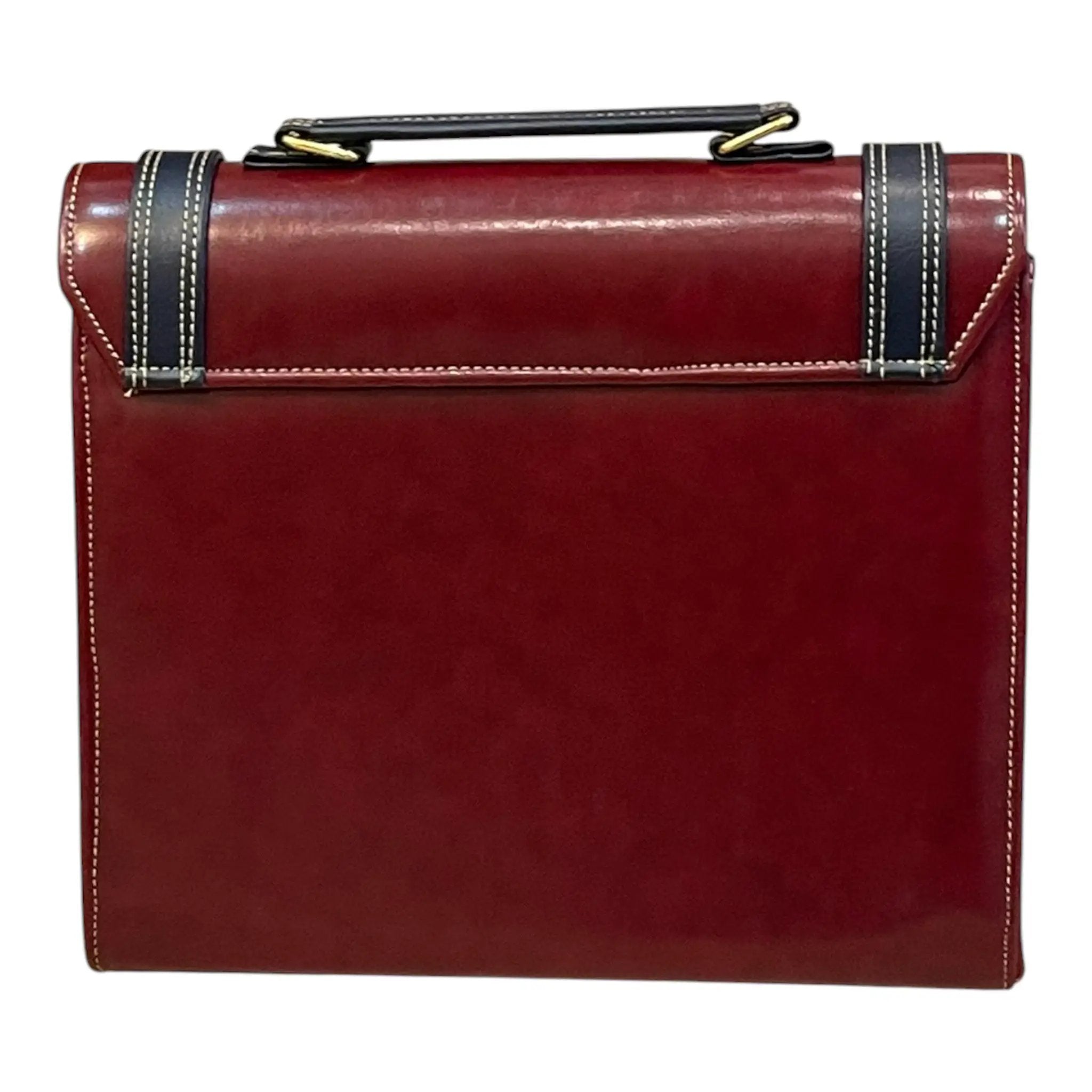 Vegan Leather Satchel – Handmade Burgundy Structured Bag with Gold Buckle by navichi