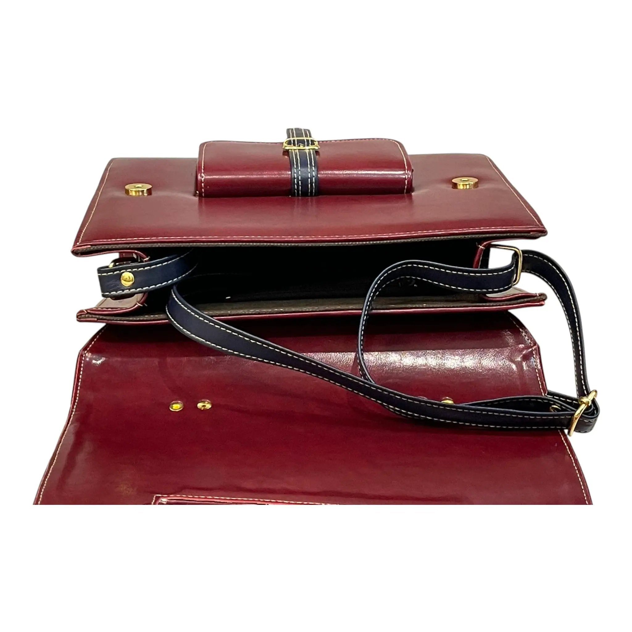 Vegan Leather Satchel – Handmade Burgundy Structured Bag with Gold Buckle by navichi