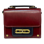Vegan Leather Crossbody Bag – Handmade Burgundy Small Structured Purse with Gold Hardware by navichi