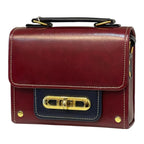Vegan Leather Crossbody Bag – Handmade Burgundy Small Structured Purse with Gold Hardware by navichi
