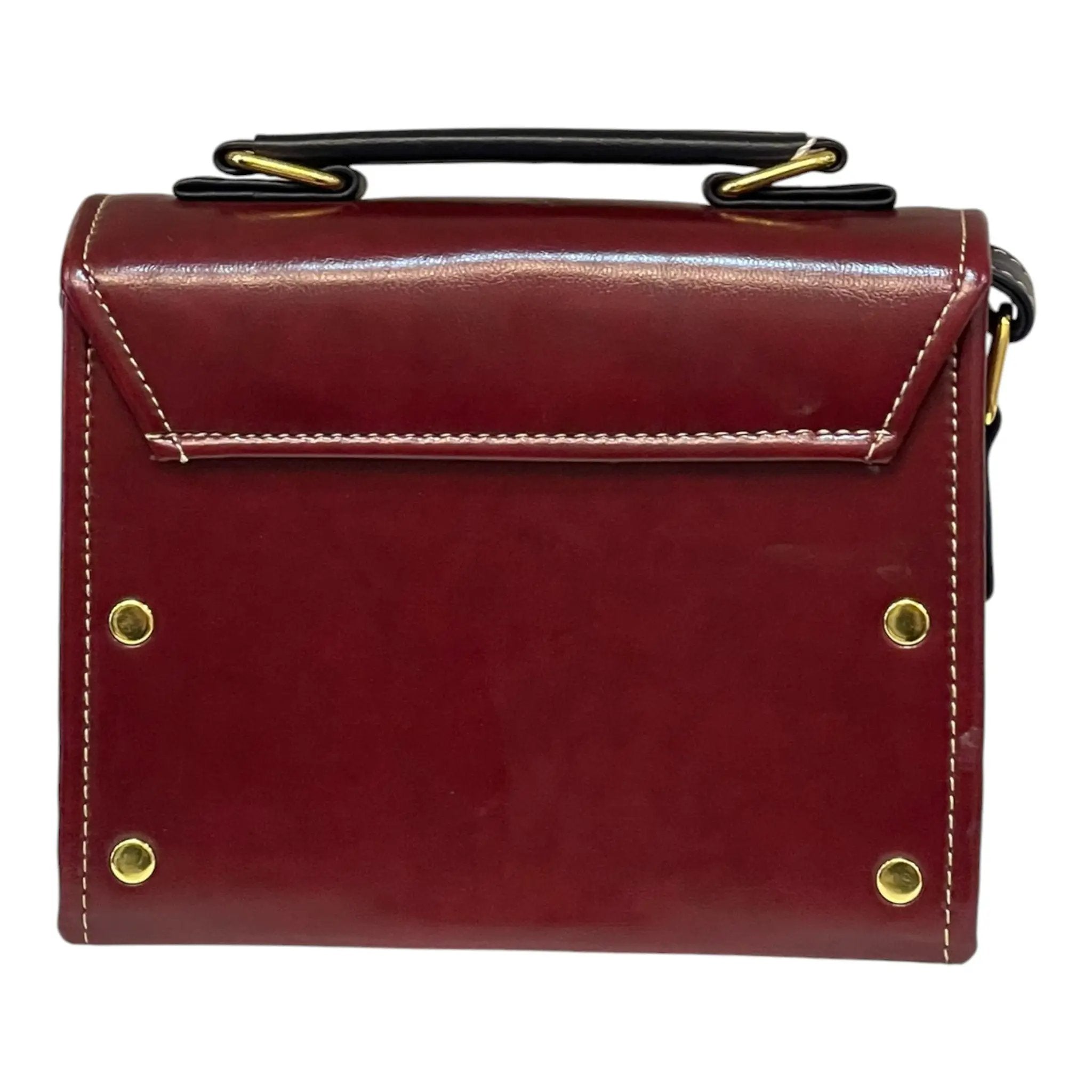 Vegan Leather Crossbody Bag – Handmade Burgundy Small Structured Purse with Gold Hardware by navichi