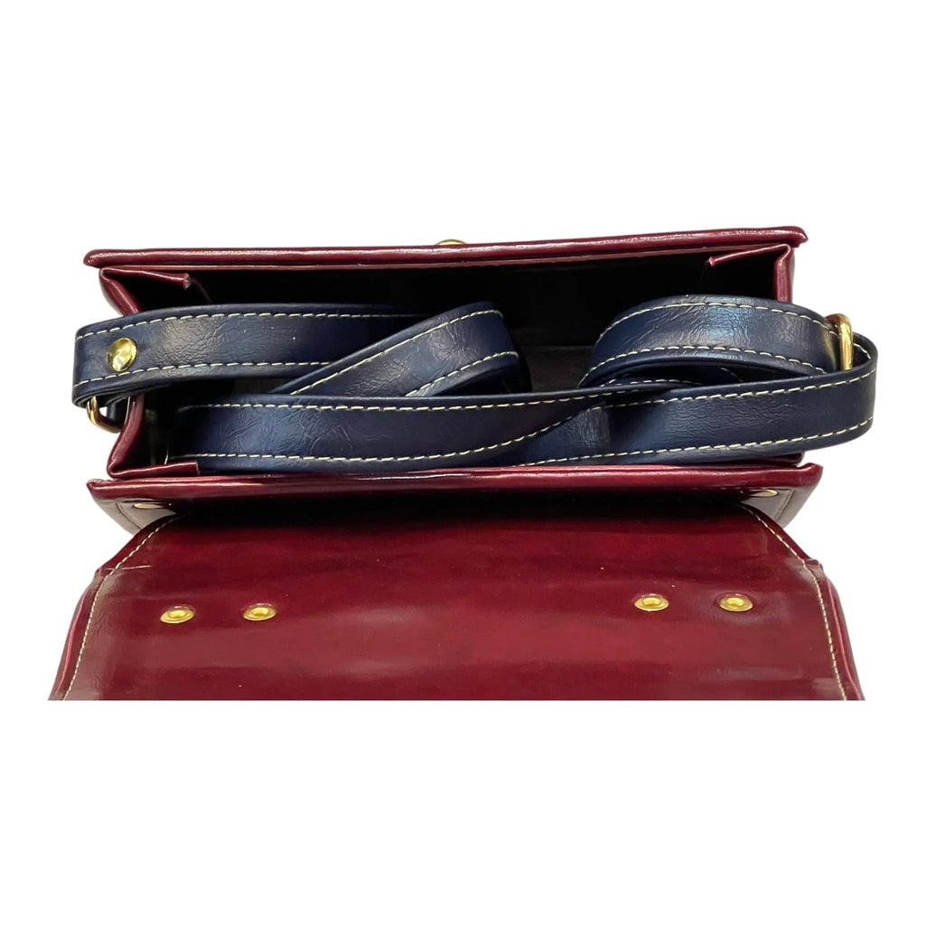 Vegan Leather Crossbody Bag – Handmade Burgundy Small Structured Purse with Gold Hardware by navichi