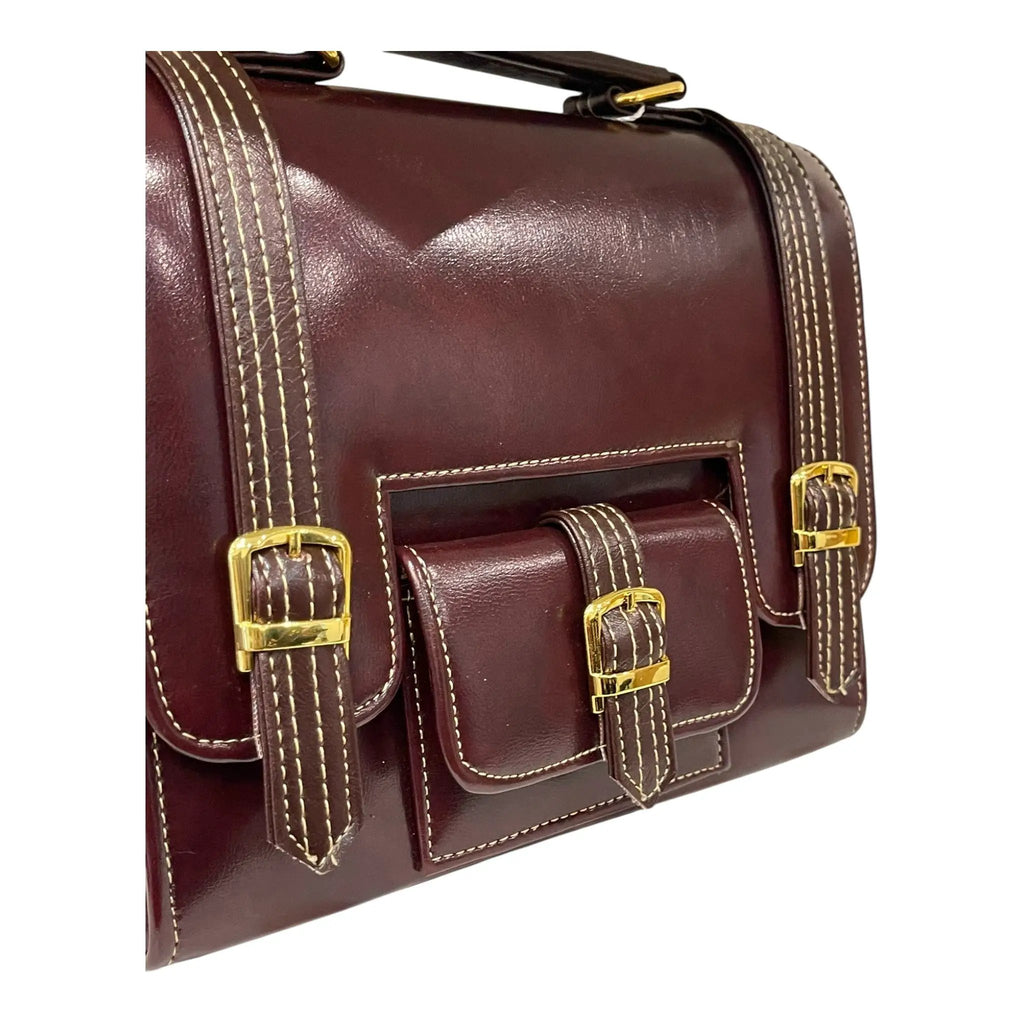 Vegan Leather Satchel – Handmade Brown Satchel Bag with Gold Hardware Purse by navichi