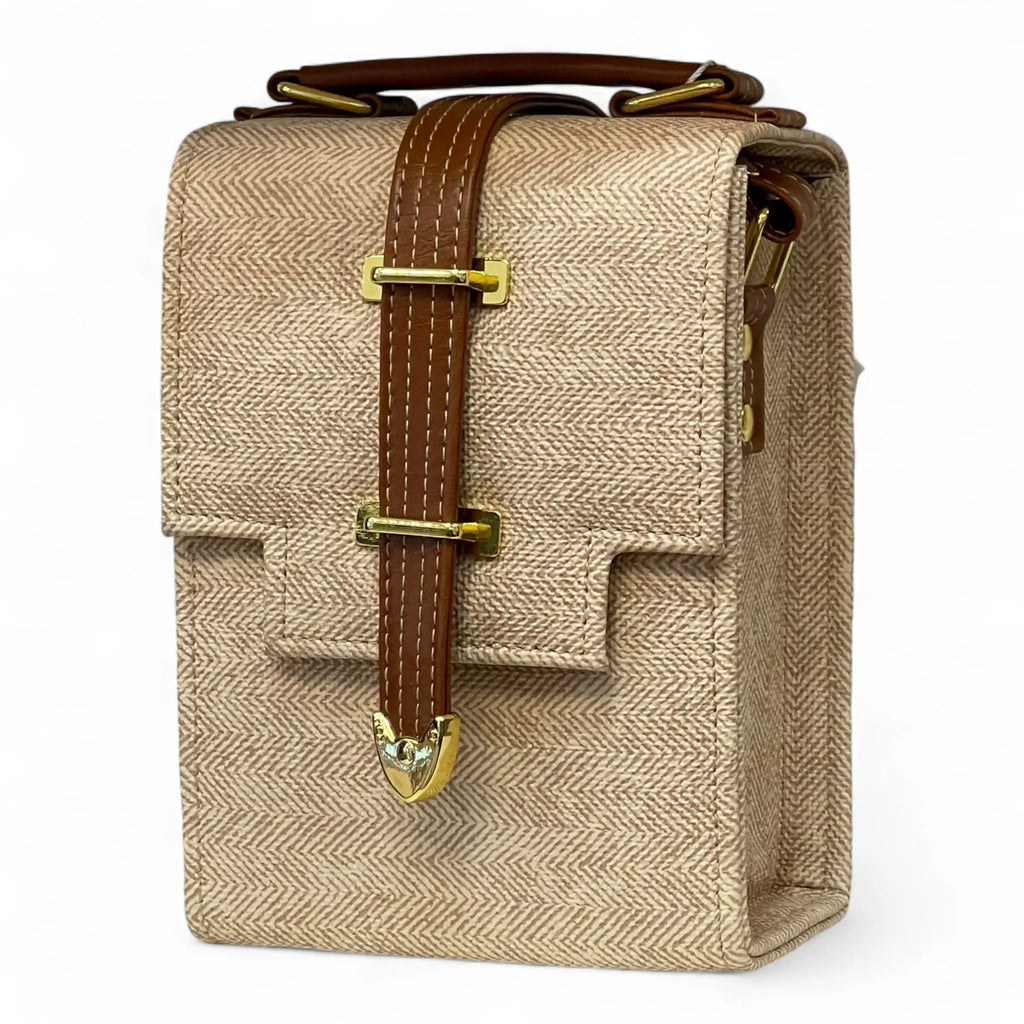 Vegan Leather Handbag – Handmade Beige Crossbody Bag With Gold Accent, Compact by navichi